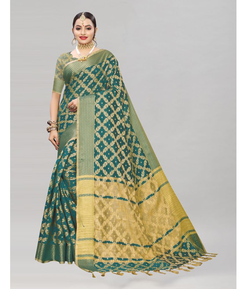     			Samah Cotton Silk Embellished Saree With Blouse Piece - Green ( Pack of 1 )