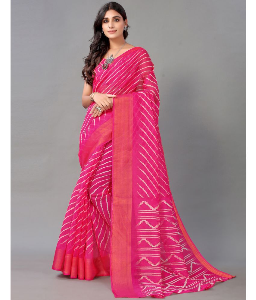     			Samah Cotton Striped Saree With Blouse Piece - Pink ( Pack of 1 )