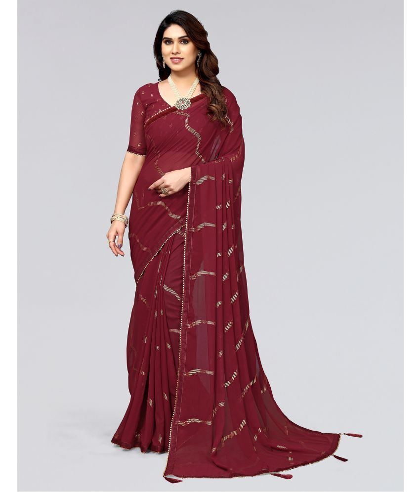     			Samah Georgette Printed Saree With Blouse Piece - Maroon ( Pack of 1 )