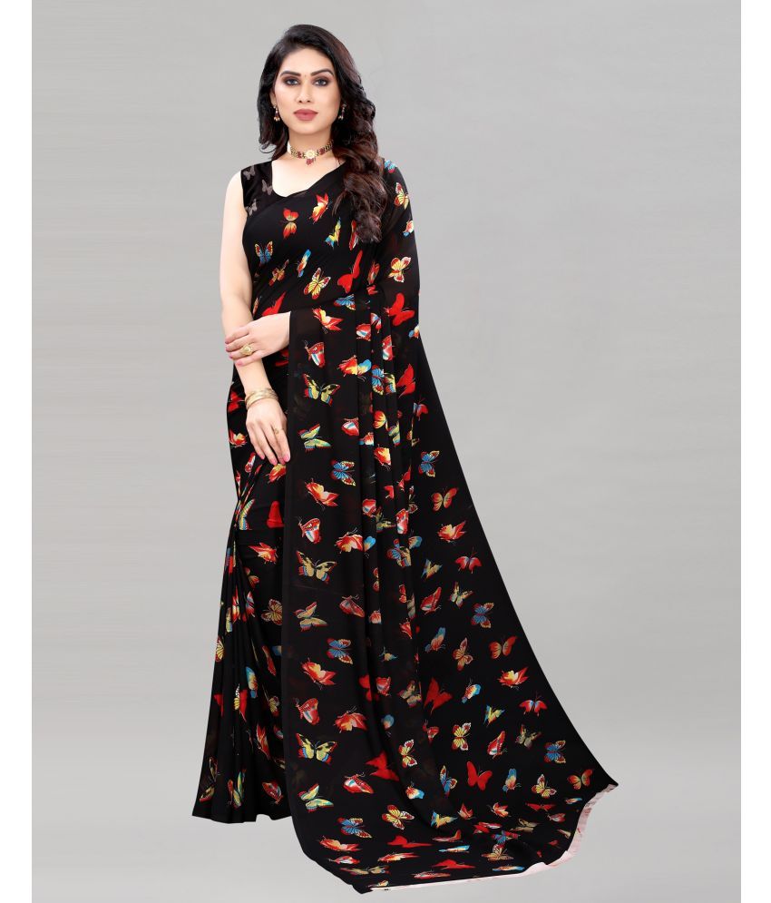     			Samah Georgette Printed Saree With Blouse Piece - Black ( Pack of 1 )