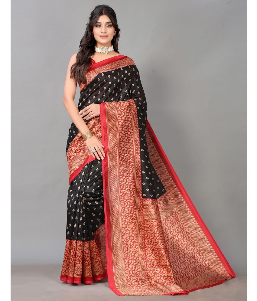     			Samah Silk Printed Saree With Blouse Piece - Black ( Pack of 1 )