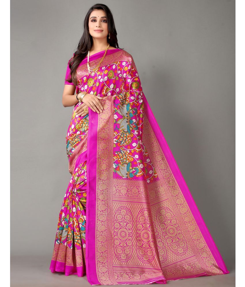     			Samah Silk Printed Saree With Blouse Piece - Magenta ( Pack of 1 )