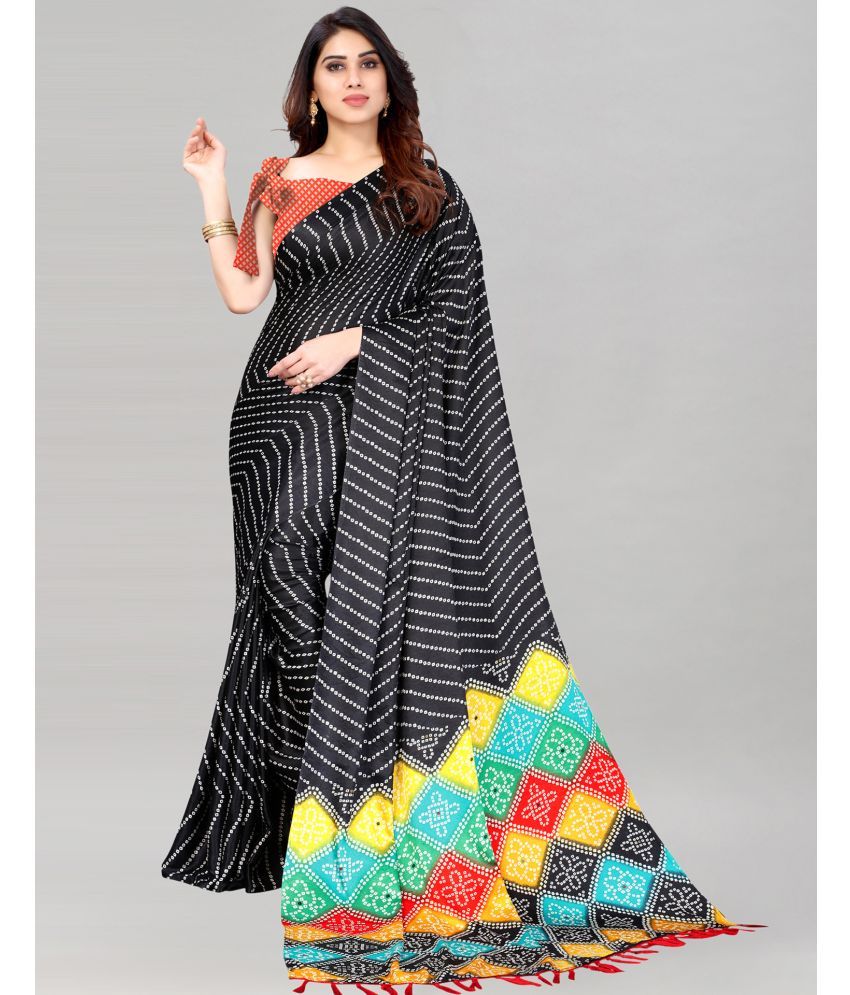     			Samah Silk Printed Saree With Blouse Piece - Black ( Pack of 1 )