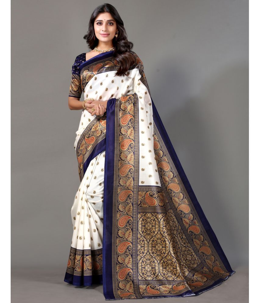     			Samah Silk Printed Saree With Blouse Piece - Navy Blue ( Pack of 1 )