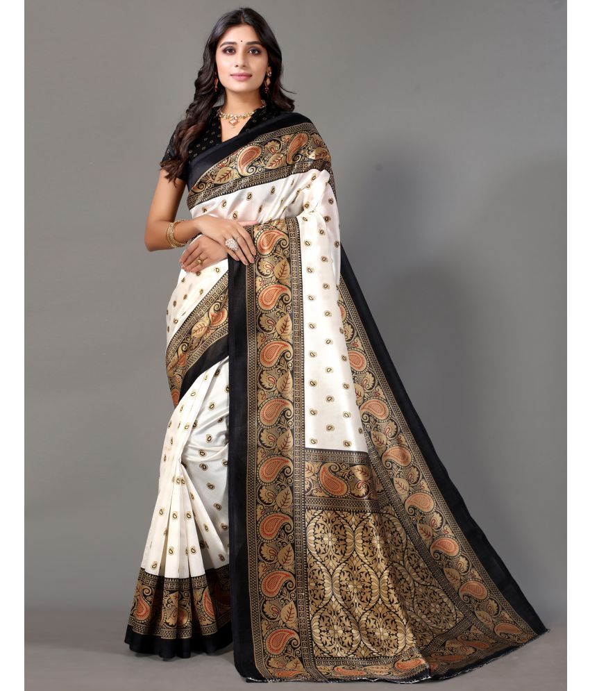     			Samah Silk Printed Saree With Blouse Piece - Black ( Pack of 1 )