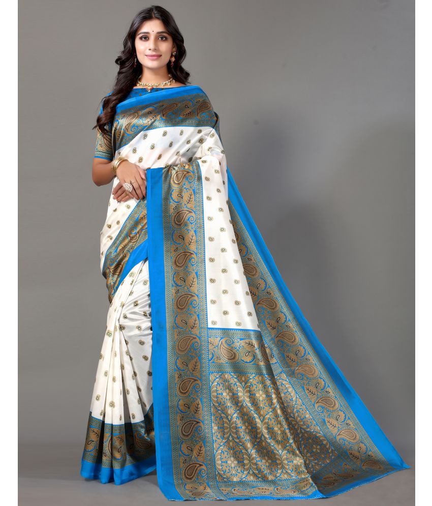     			Samah Silk Printed Saree With Blouse Piece - Light Blue ( Pack of 1 )