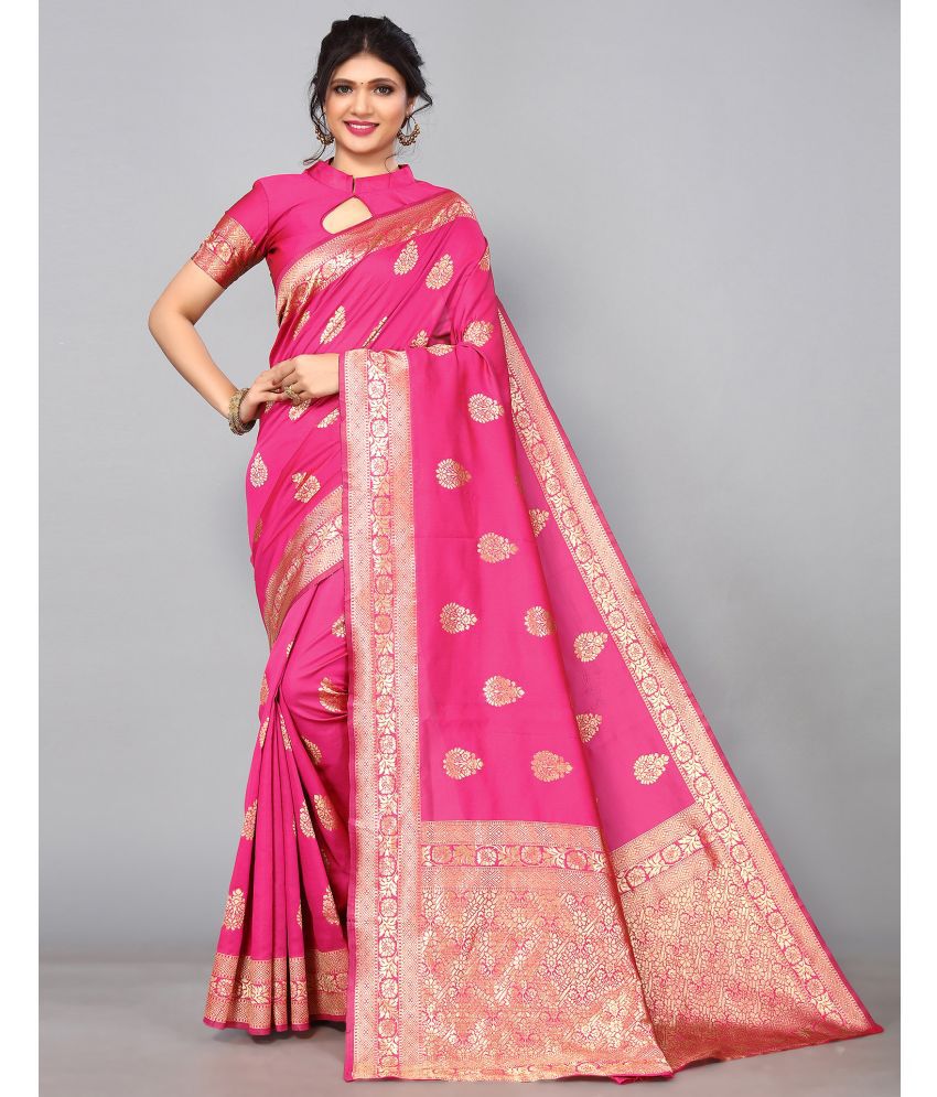     			Samah Silk Woven Saree With Blouse Piece - Pink ( Pack of 1 )