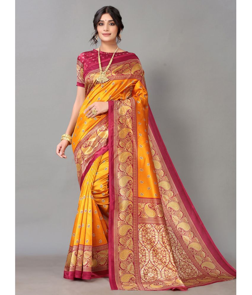     			Samah Silk Woven Saree With Blouse Piece - Yellow ( Pack of 1 )