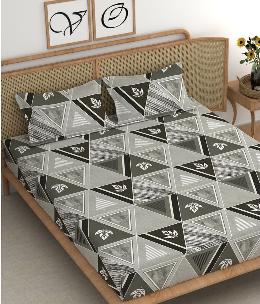     			chhavi india Microfiber Abstract 1 Double King Size Bedsheet with 2 Pillow Covers - Grey
