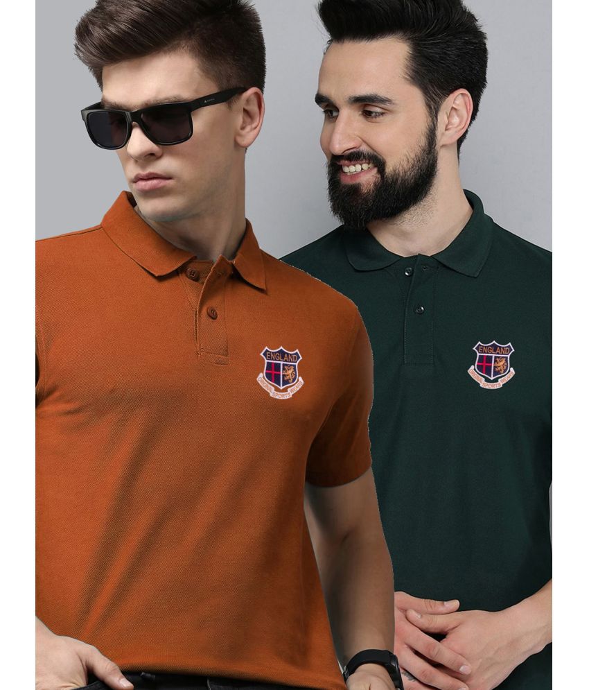     			ADORATE Cotton Blend Regular Fit Embroidered Half Sleeves Men's Polo T Shirt - Rust Brown ( Pack of 2 )