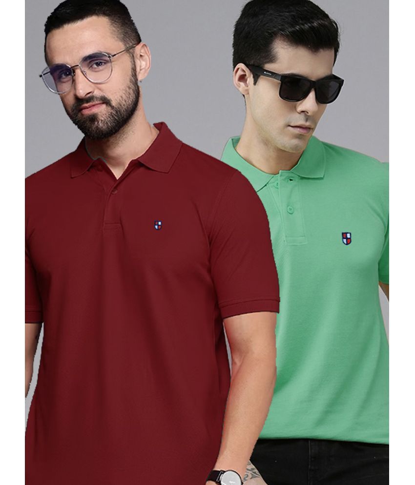     			ADORATE Pack of 2 Cotton Blend Regular Fit Solid Half Sleeves Men's Polo T Shirt ( Maroon )