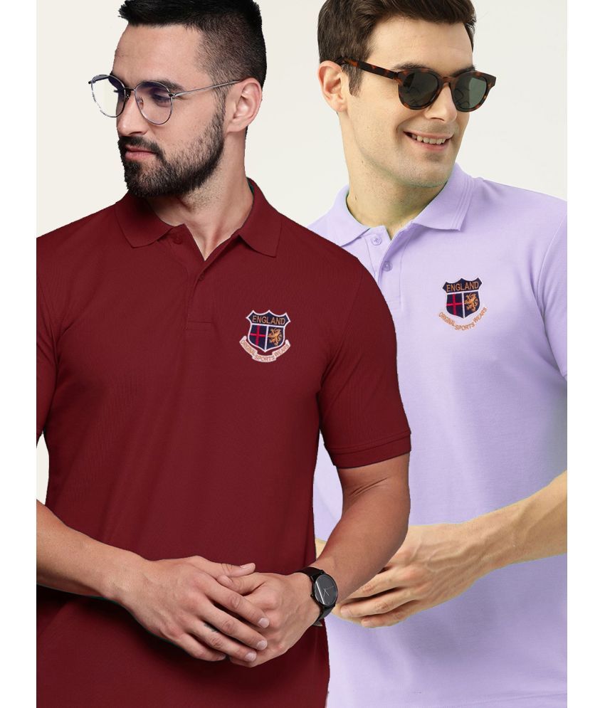     			ADORATE Pack of 2 Cotton Blend Regular Fit Embroidered Half Sleeves Men's Polo T Shirt ( Maroon )