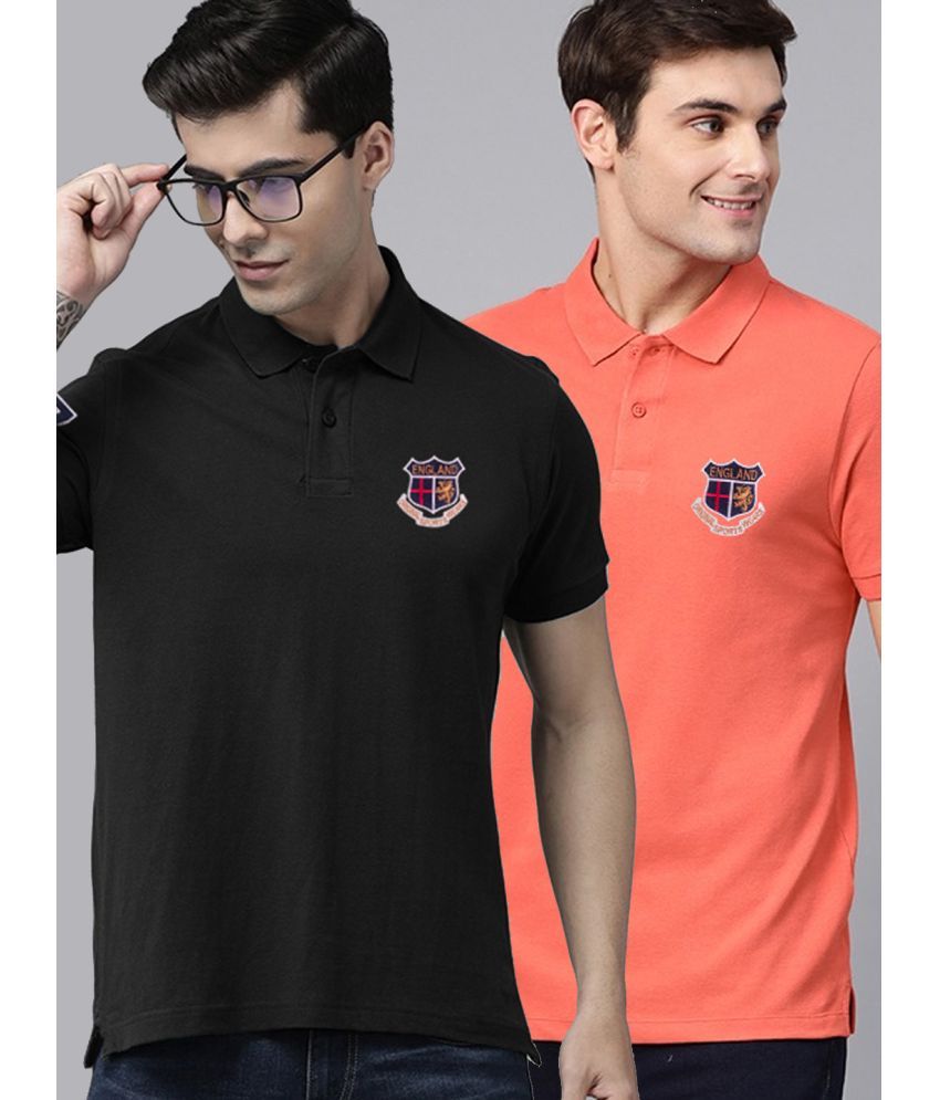     			ADORATE Cotton Blend Regular Fit Embroidered Half Sleeves Men's Polo T Shirt - Black ( Pack of 2 )