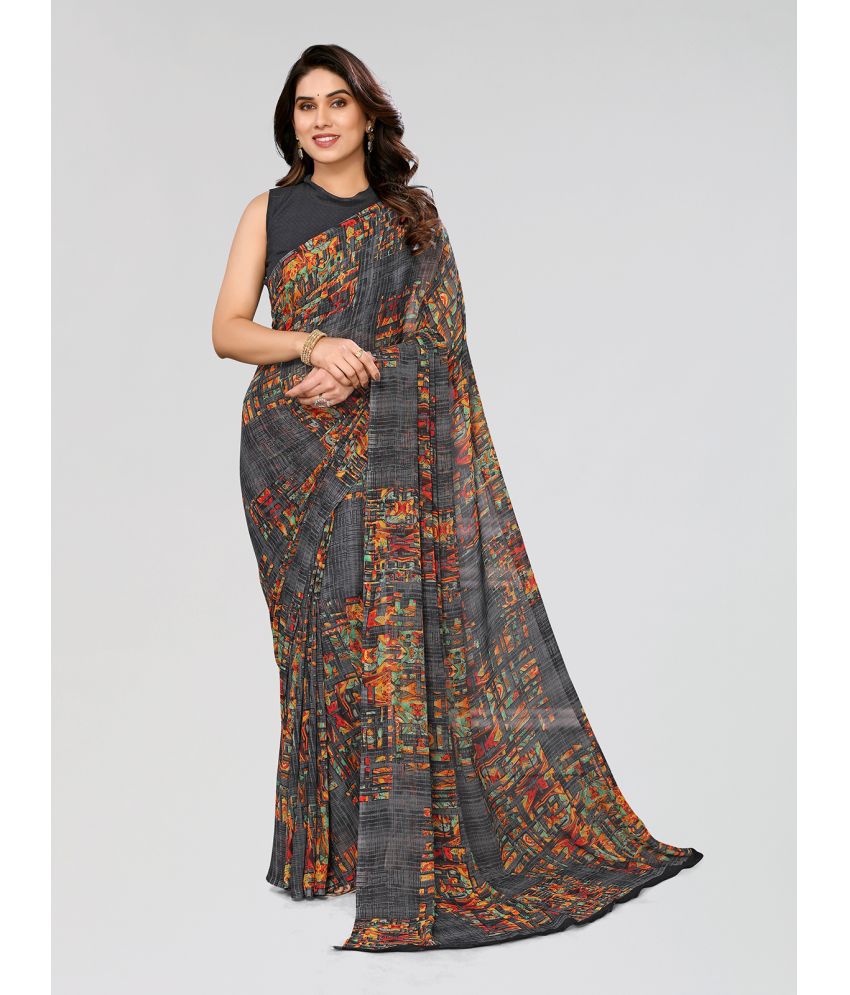     			ANAND SAREES Georgette Printed Saree With Blouse Piece - Dark Grey ( Pack of 1 )