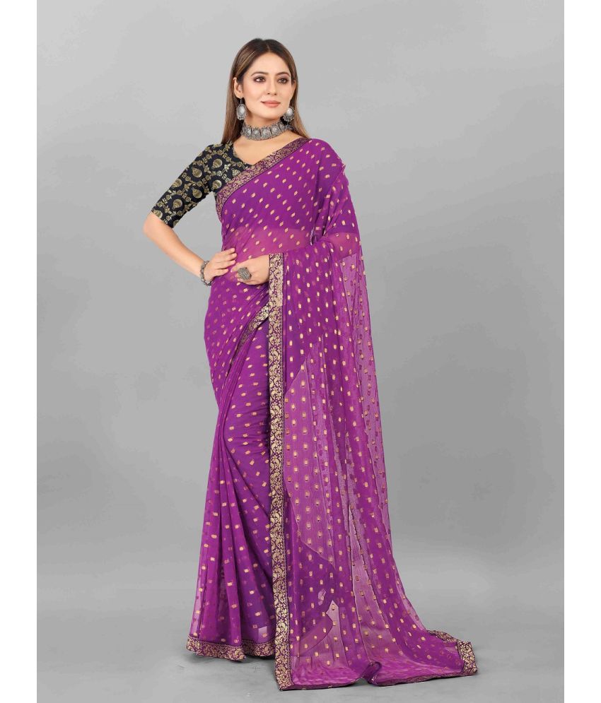     			Aardiva Chiffon Printed Saree With Blouse Piece - Purple ( Pack of 1 )