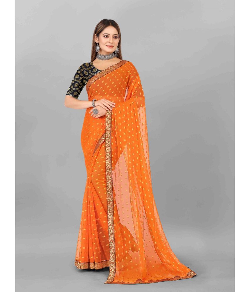     			Aardiva Chiffon Printed Saree With Blouse Piece - Orange ( Pack of 1 )