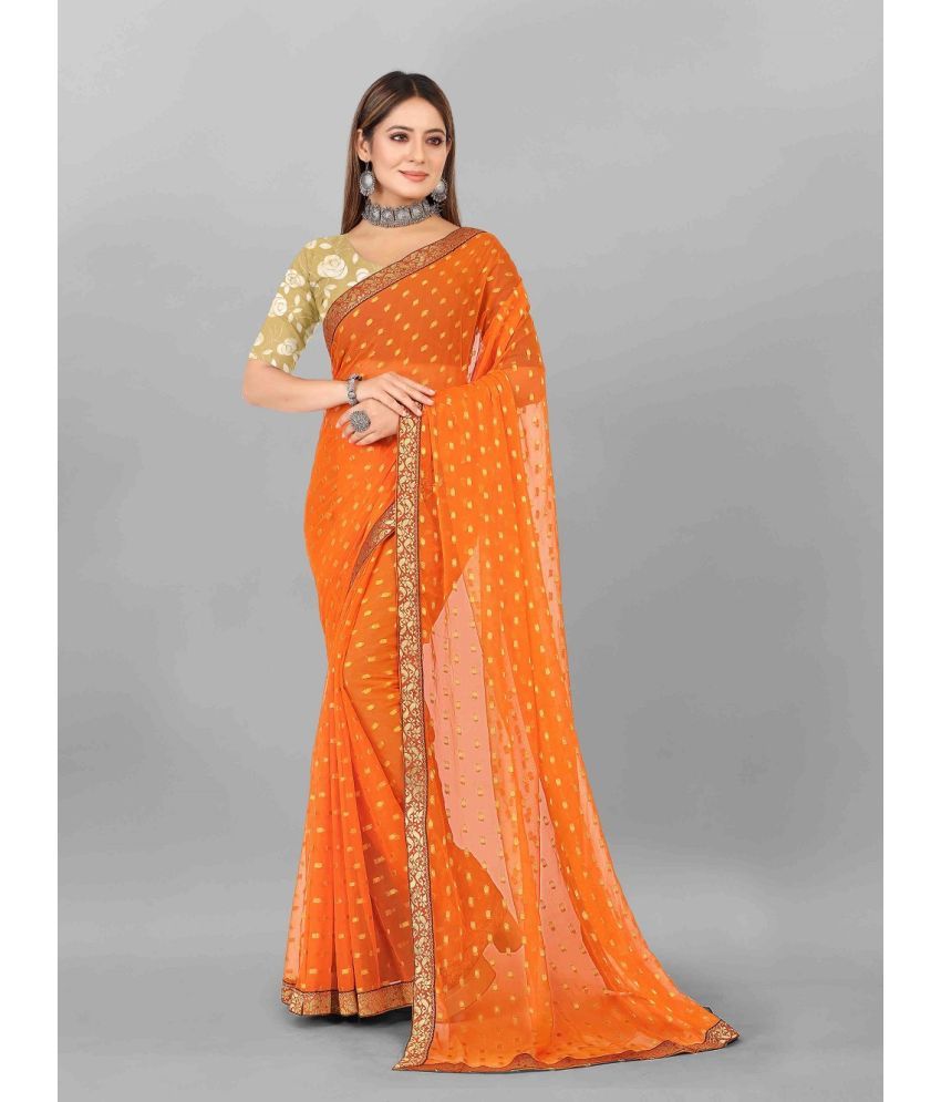     			Aardiva Chiffon Printed Saree With Blouse Piece - Orange ( Pack of 1 )