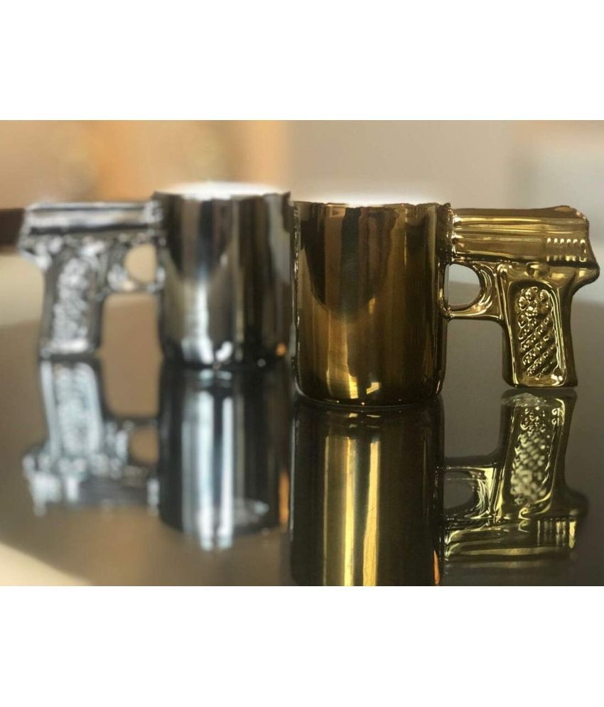     			CIMPEX Gold Silver Gun Mug Solid Ceramic Coffee Mug 50 mL ( Pack of 2 )