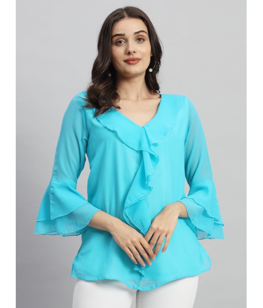     			Curvydrobe Turquoise Georgette Women's Regular Top ( Pack of 1 )