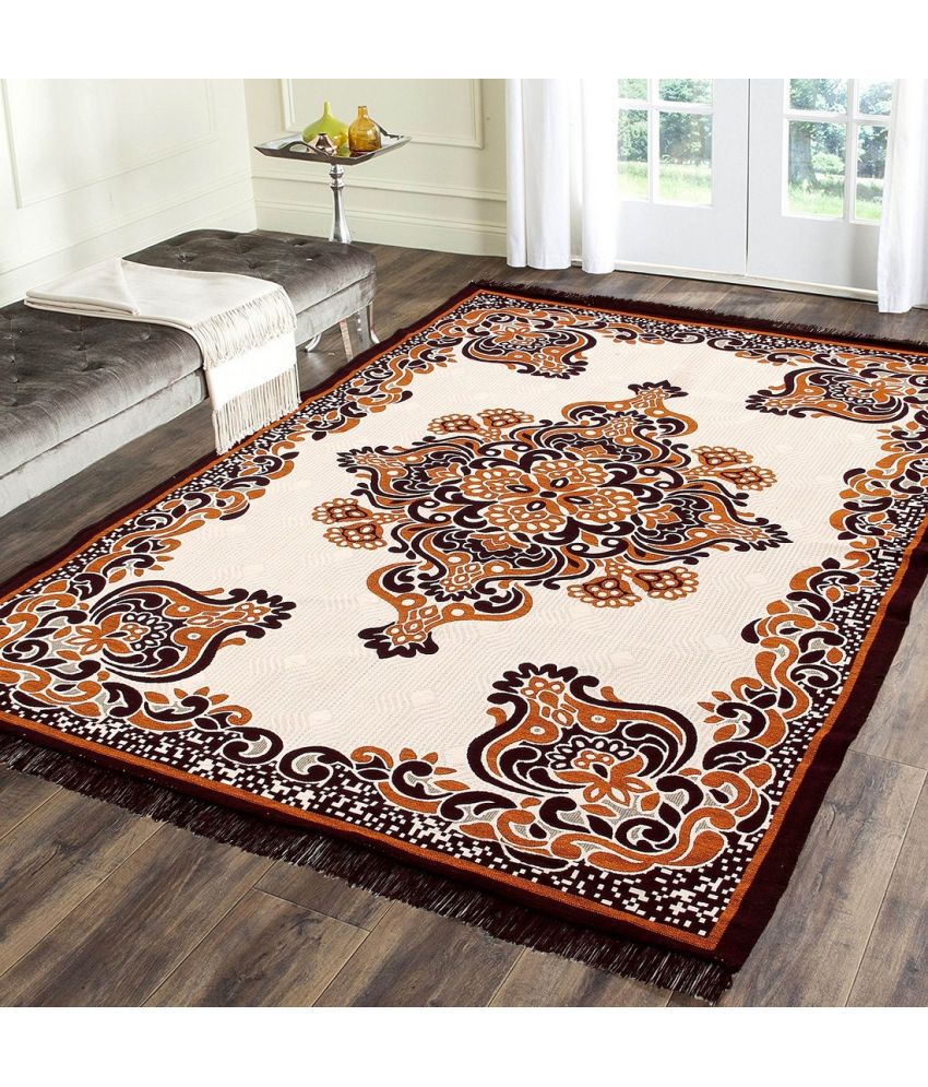     			HOMETALES Beige Cotton Carpet Abstract 4x6 Ft