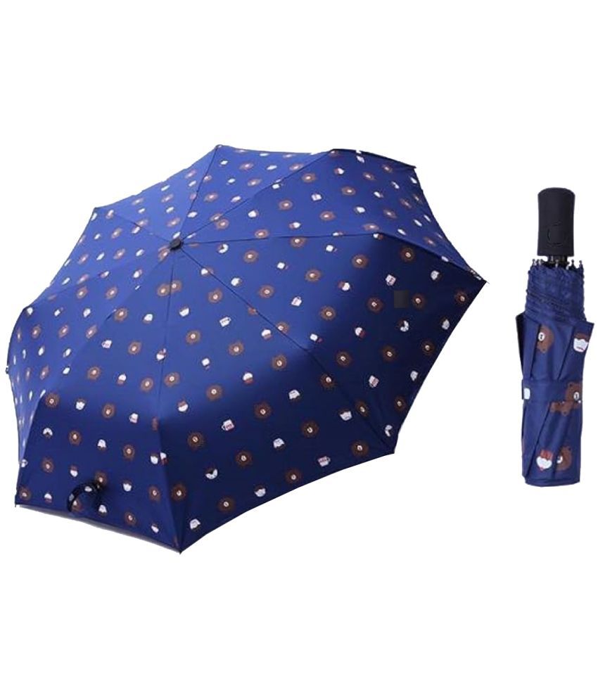     			Infispace Manual Umbrella For  Boys & Girls, UV-Rays Safe 23 Inch Large Size 3-Fold Bear Print Umbrella,Navy Color Umberallas For Sun & Rain