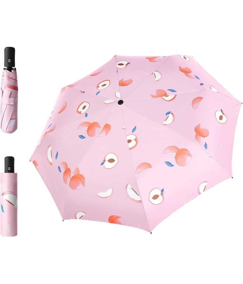     			Infispace Manual Umbrella For  Boys & Girls, UV-Rays Safe 23 Inch Large Size 3-Fold Fruit Print Umbrella,Peach Color Umberallas For Sun & Rain