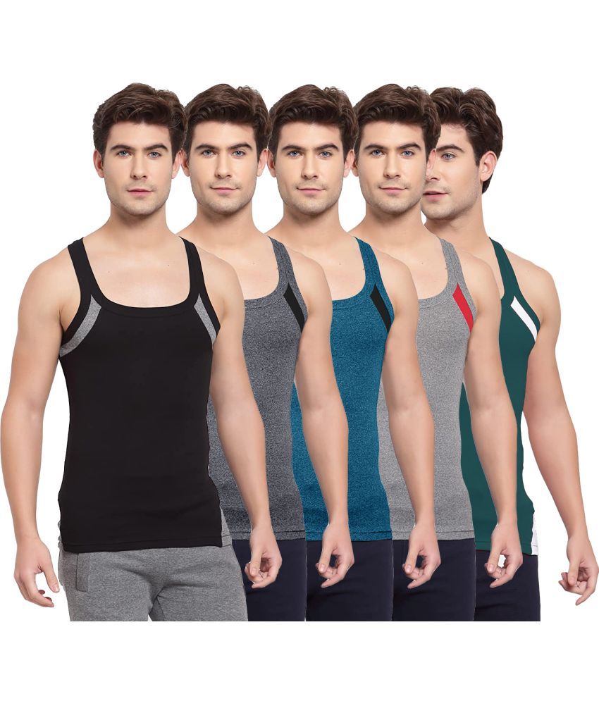     			SPORTO Multicolor Cotton Men's Vest ( Pack of 5 )