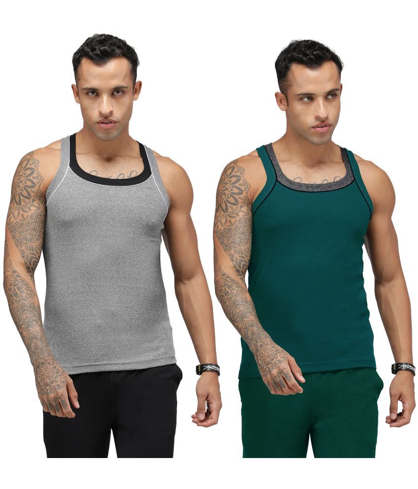     			SPORTO Multicolor Cotton Men's Vest ( Pack of 2 )