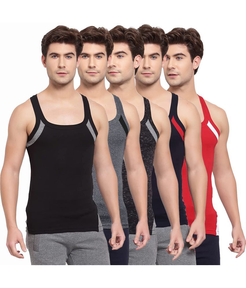     			SPORTO Multicolor Cotton Men's Vest ( Pack of 5 )