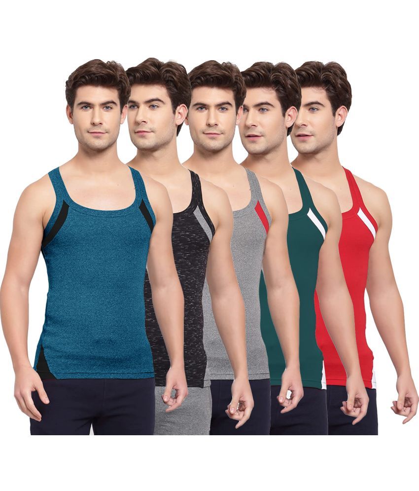     			SPORTO Multicolor Cotton Men's Vest ( Pack of 5 )