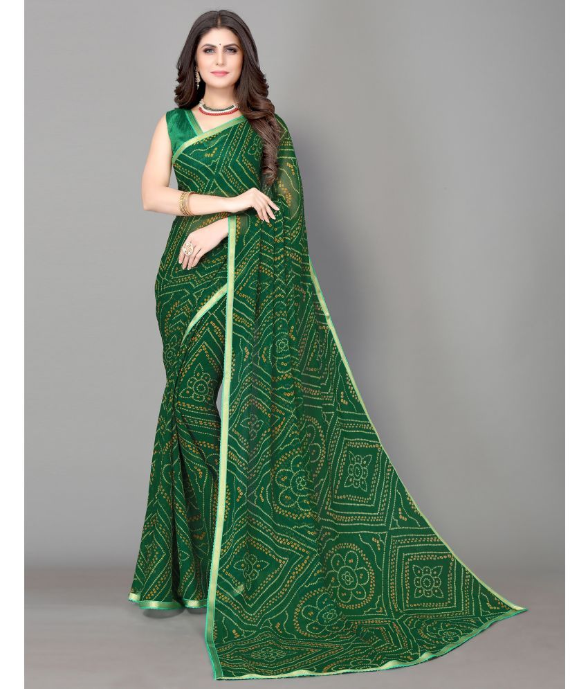     			Samah Chiffon Printed Saree With Blouse Piece - Green ( Pack of 1 )