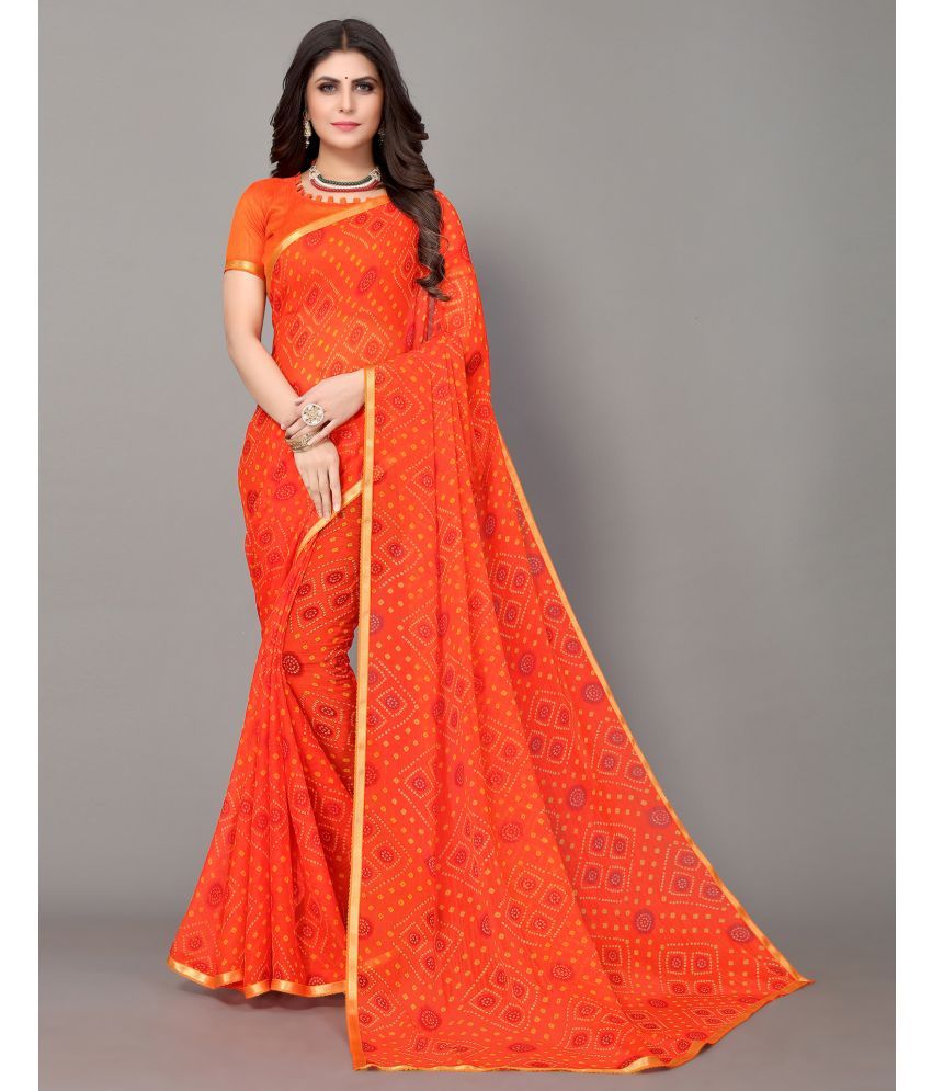     			Samah Chiffon Printed Saree With Blouse Piece - Orange ( Pack of 1 )