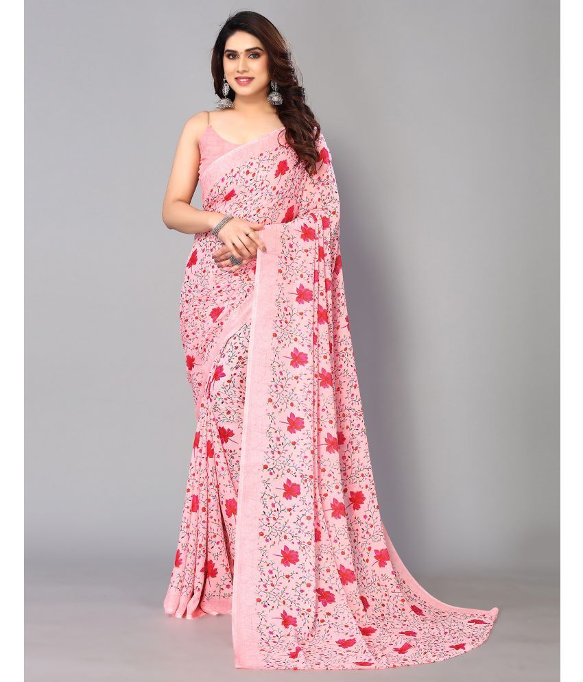     			Samah Georgette Printed Saree With Blouse Piece - Peach ( Pack of 1 )