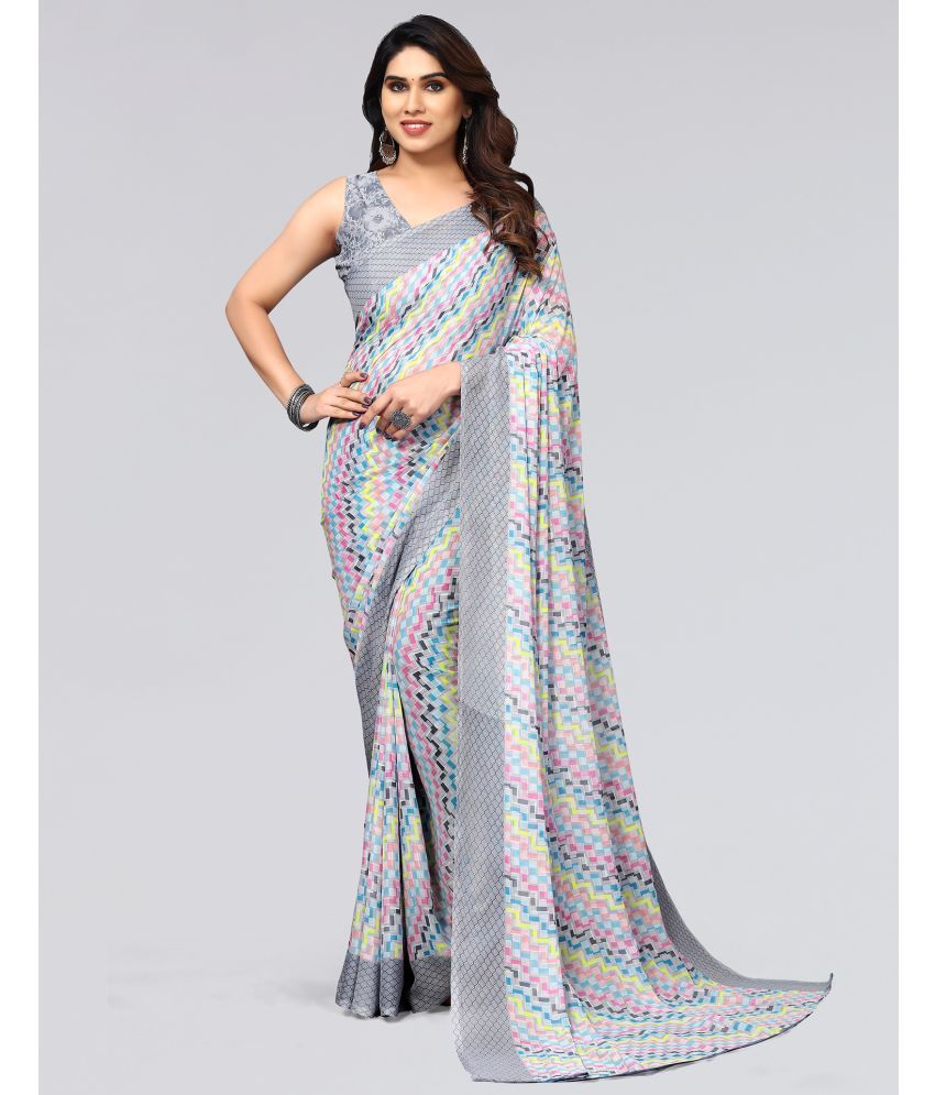     			Samah Georgette Printed Saree With Blouse Piece - Light Grey ( Pack of 1 )