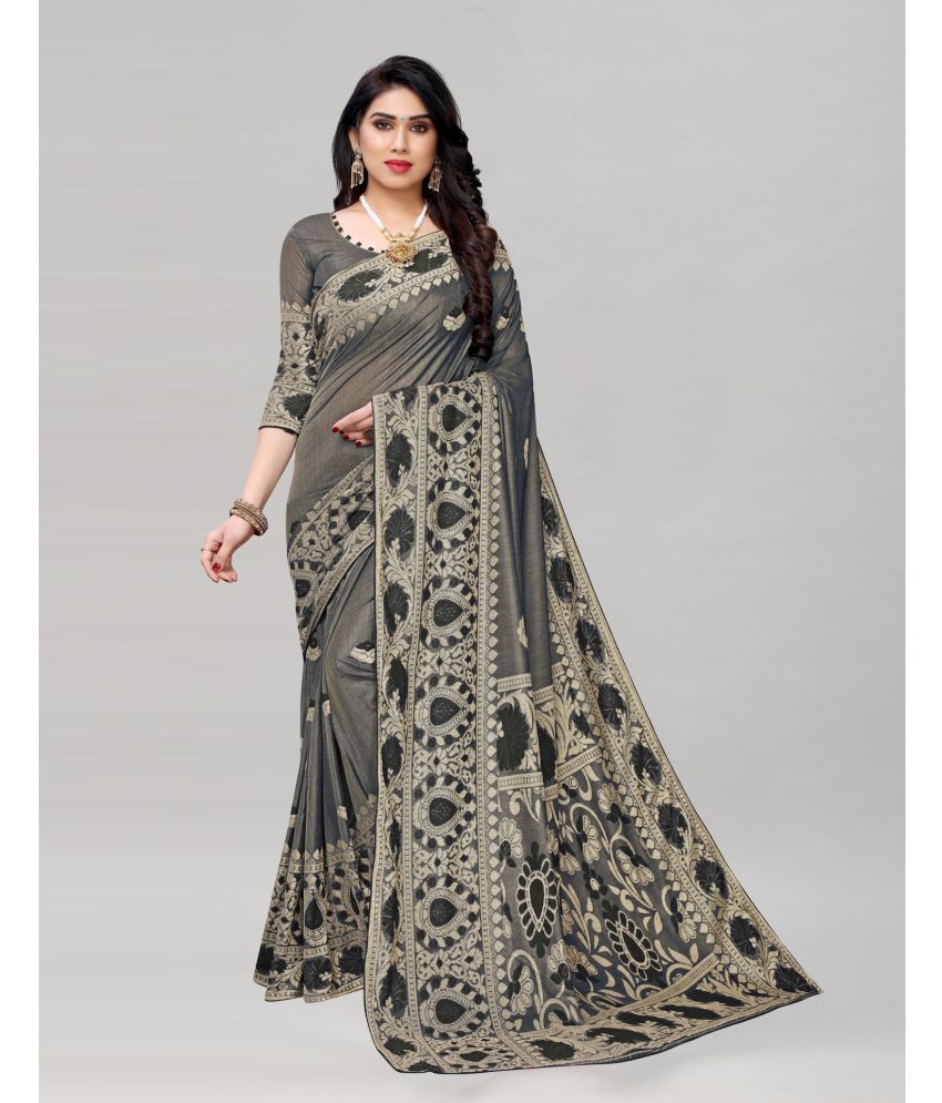     			Samah Lycra Embellished Saree With Blouse Piece - Black ( Pack of 1 )