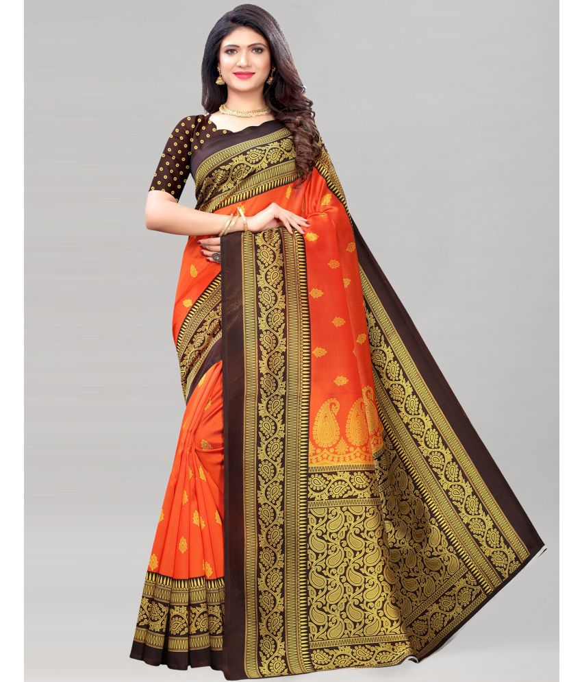     			Samah Silk Embellished Saree With Blouse Piece - Orange ( Pack of 1 )