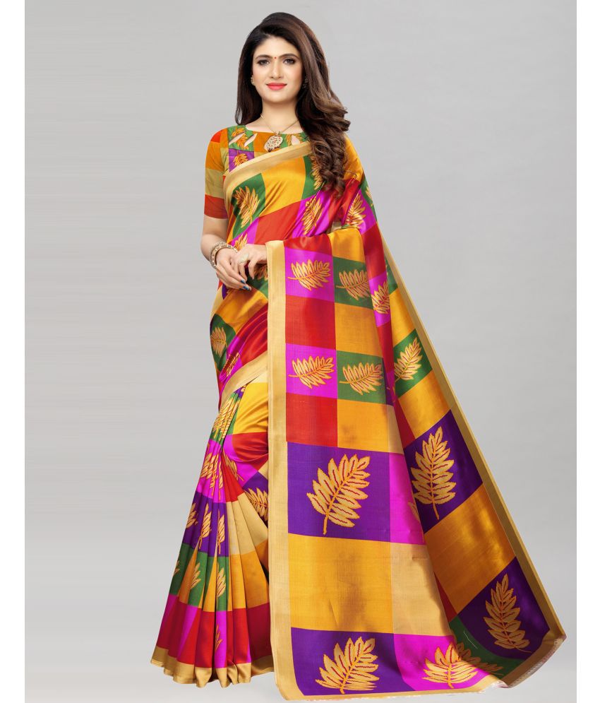     			Samah Silk Printed Saree With Blouse Piece - Purple ( Pack of 1 )