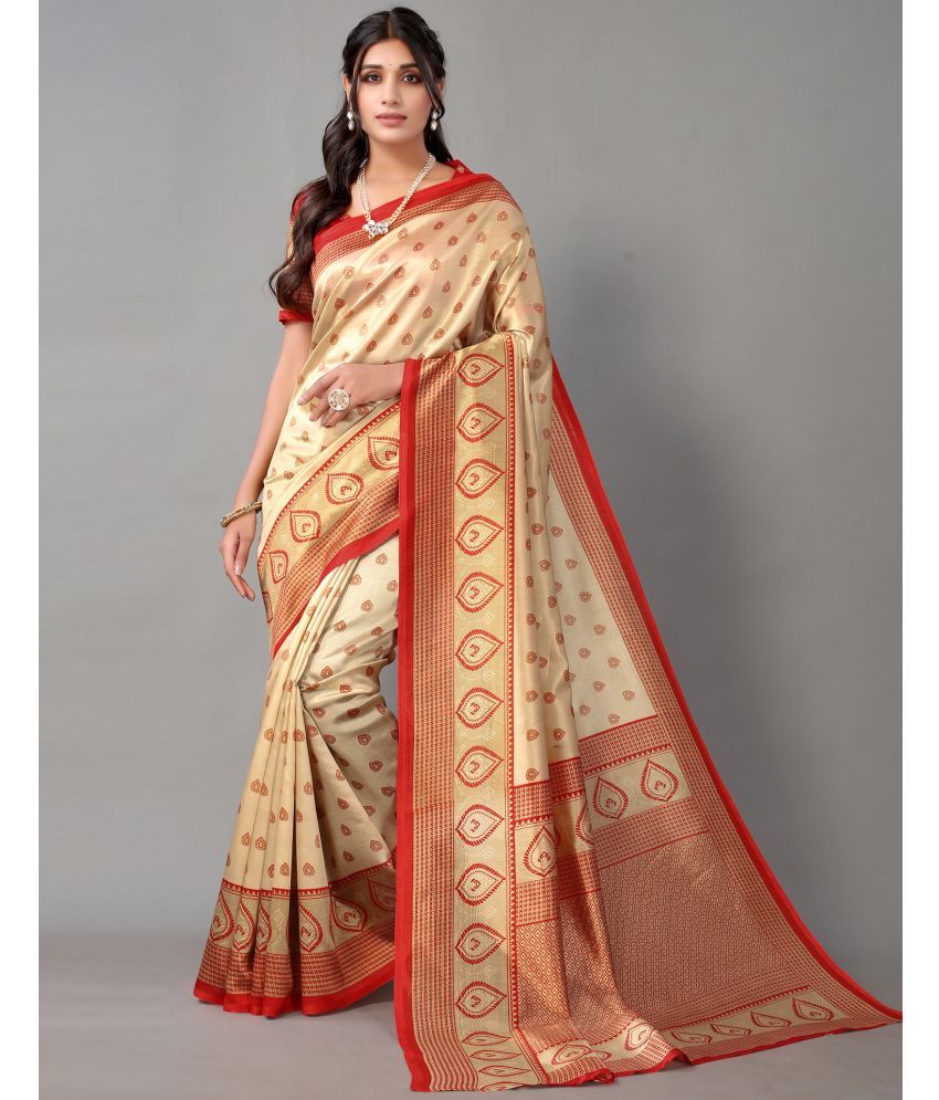     			Samah Silk Printed Saree With Blouse Piece - Beige ( Pack of 1 )