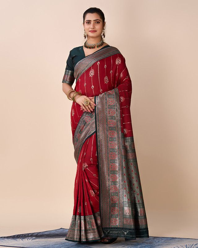     			Sanjana Silks Silk Printed Saree With Blouse Piece - Red ( Pack of 1 )