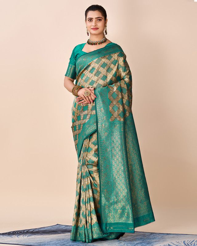     			Sanjana Silks Silk Printed Saree With Blouse Piece - Rama ( Pack of 1 )