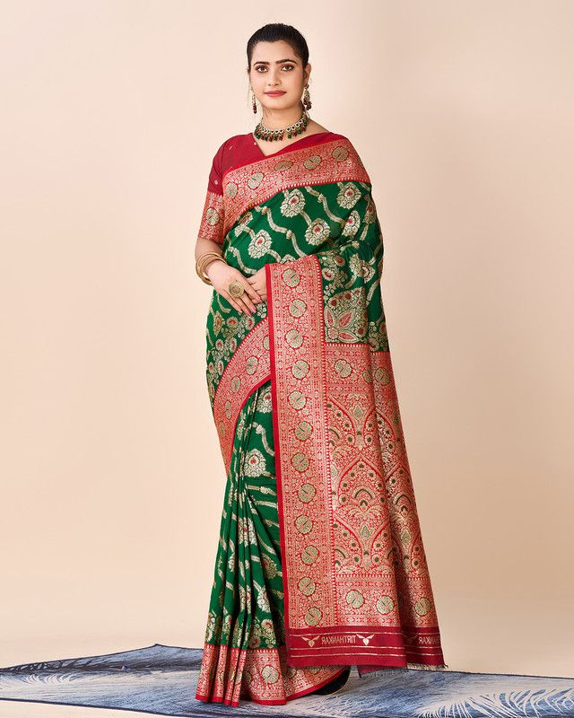     			Sanjana Silks Silk Printed Saree With Blouse Piece - LightGreen ( Pack of 1 )