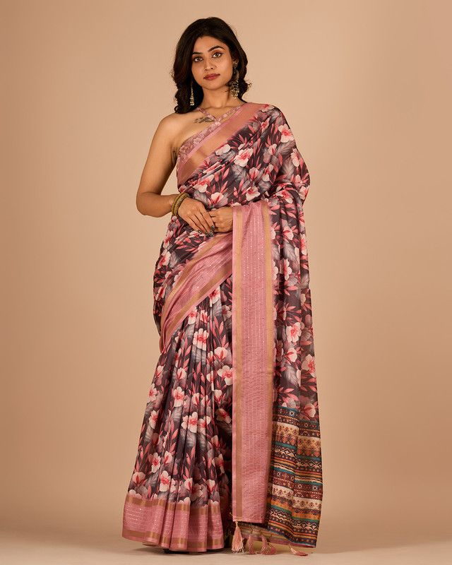     			Sitanjali Lifestyle Cotton Blend Printed Saree With Blouse Piece - Pink ( Pack of 1 )
