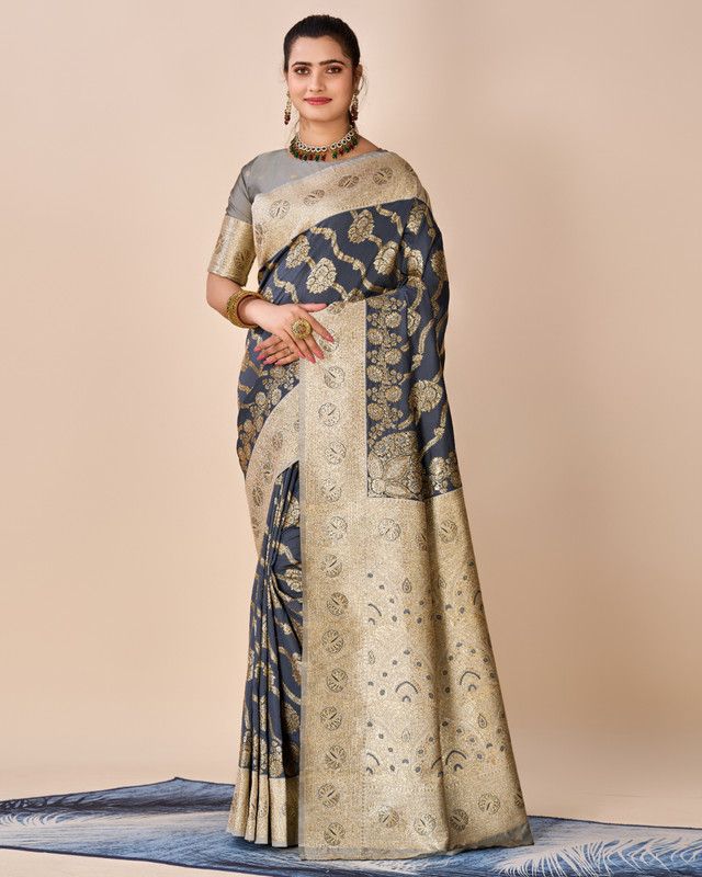     			Sitanjali Lifestyle Silk Printed Saree With Blouse Piece - Grey ( Pack of 1 )