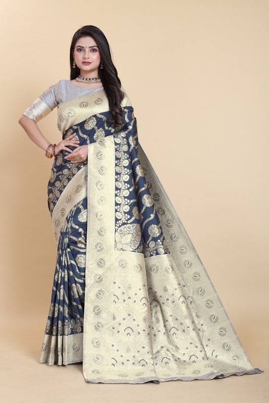     			Sitanjali Lifestyle Silk Printed Saree With Blouse Piece - Grey ( Pack of 1 )