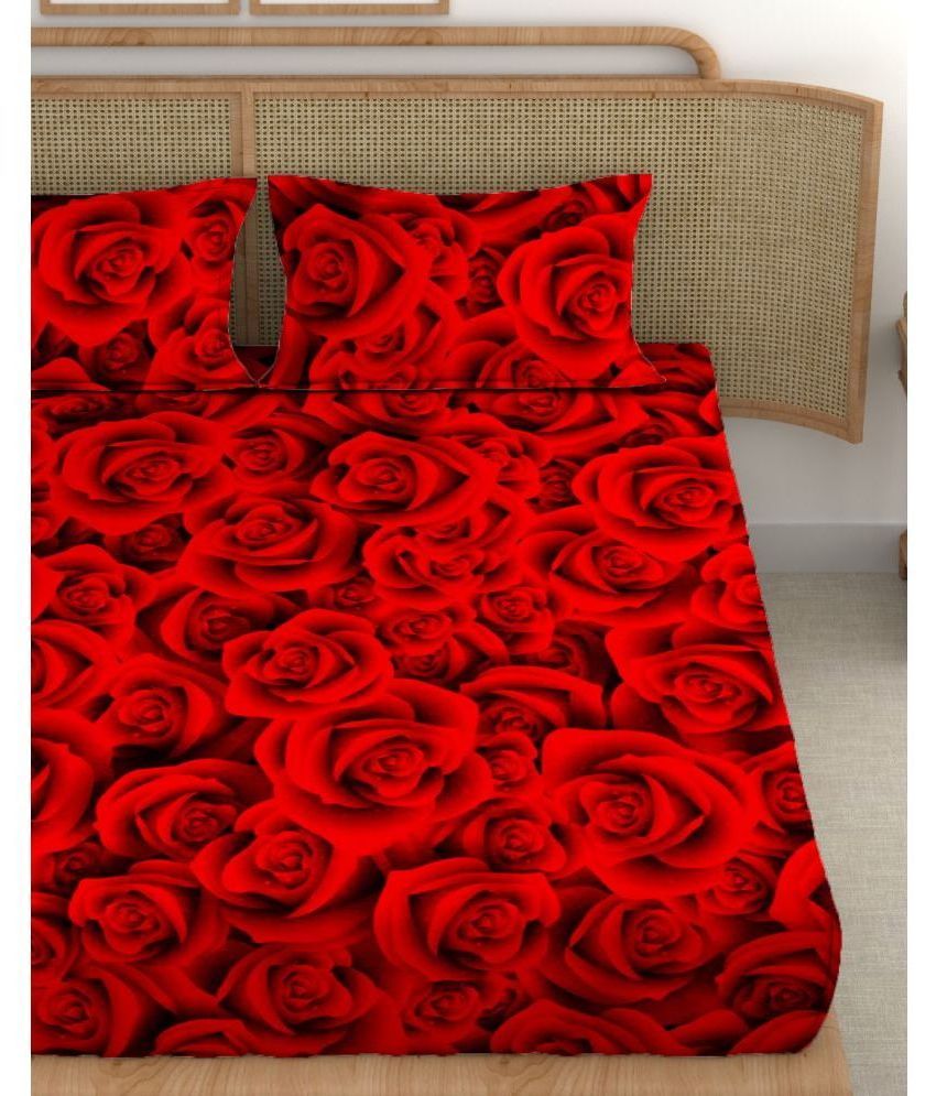     			chhavi india Microfiber Floral 1 Double Bedsheet with 2 Pillow Covers - Red