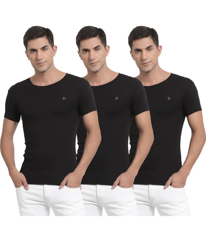     			SPORTO Black Cotton Men's Vest ( Pack of 3 )