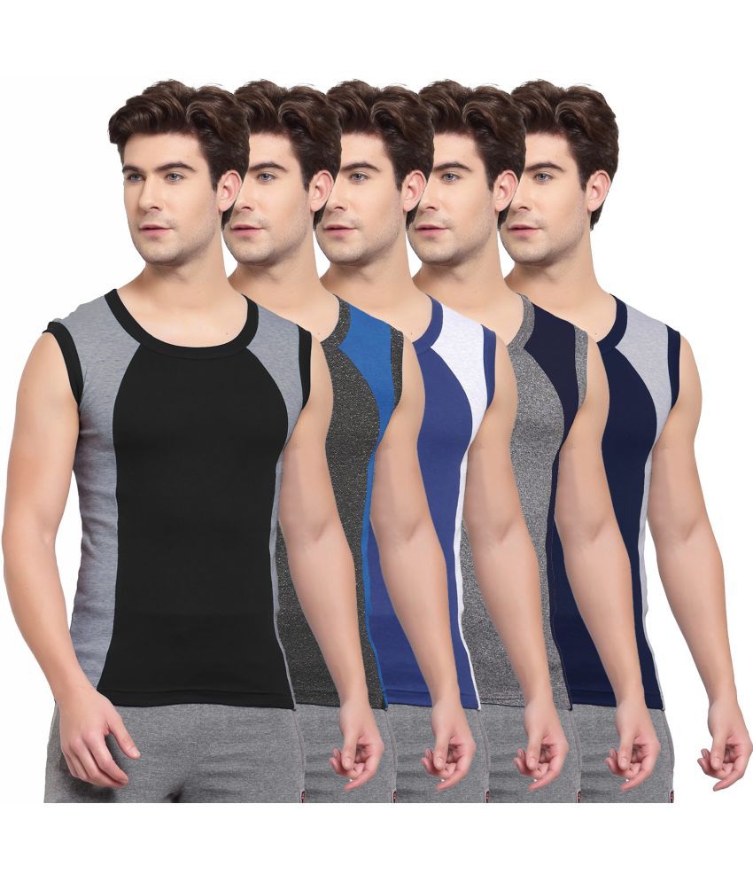     			SPORTO Multicolor Cotton Men's Vest ( Pack of 5 )