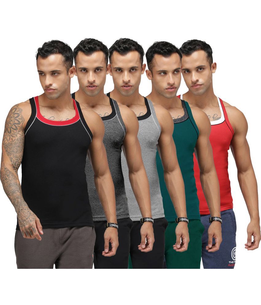     			SPORTO Multicolor Cotton Men's Vest ( Pack of 5 )