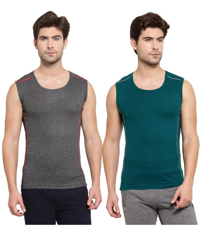     			SPORTO Multicolor Cotton Men's Vest ( Pack of 2 )