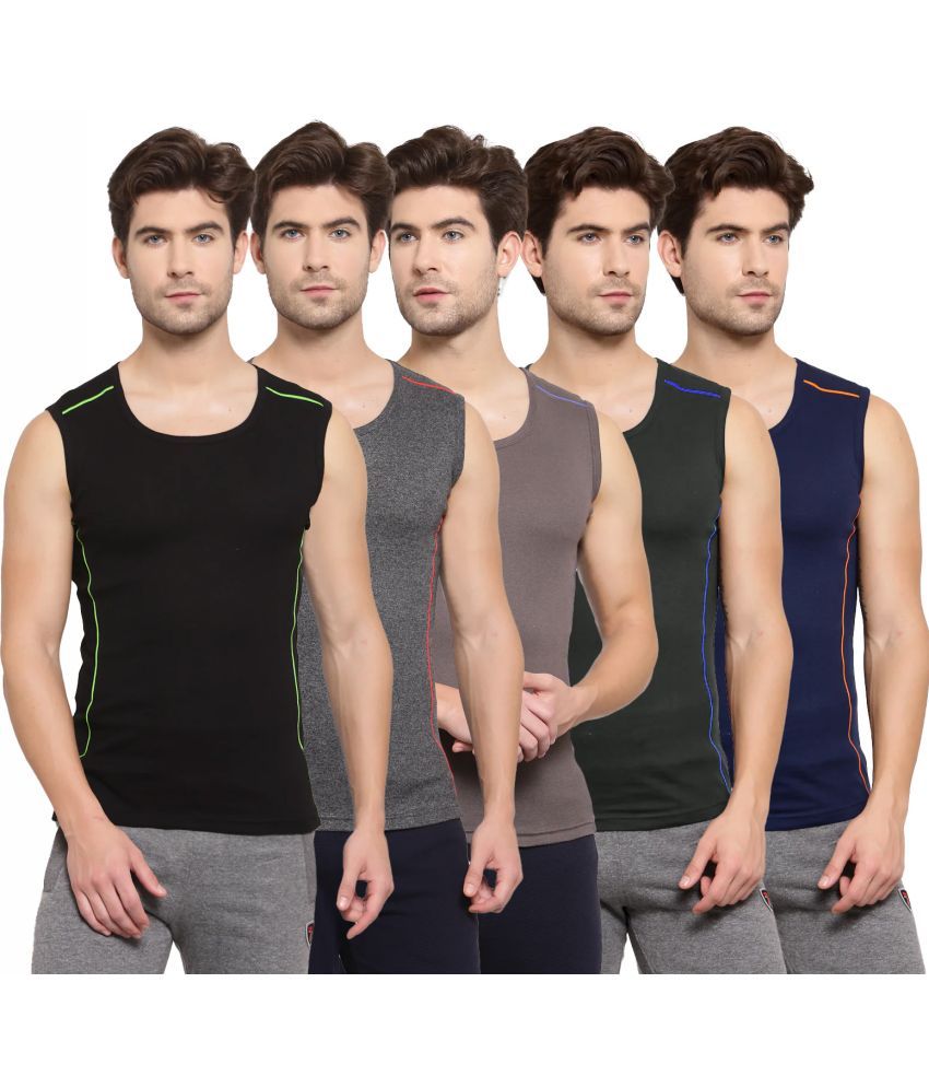     			SPORTO Multicolor Cotton Men's Vest ( Pack of 5 )